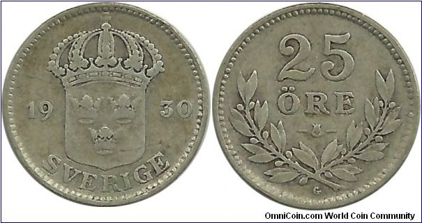 Sweden 25 Öre 1930