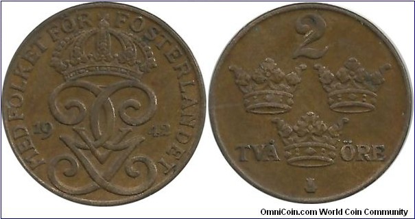 Sweden 2 Öre 1942