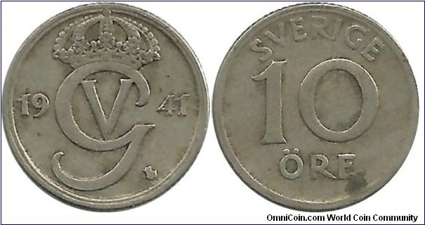 Sweden 10 Öre 1941 -Ni-