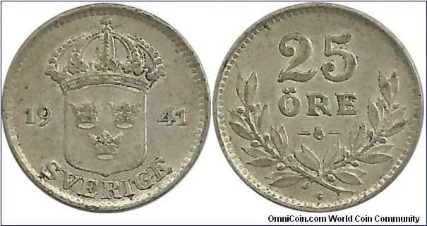 Sweden 25 Öre 1941G-Ag