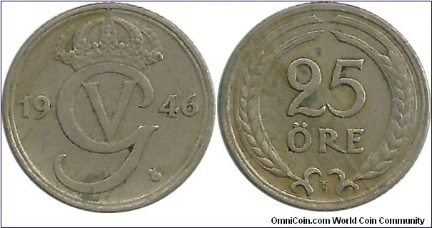 Sweden 25 Öre 1946TS