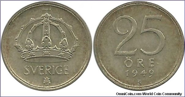 Sweden 25 Öre 1949