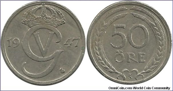 Sweden 50 Öre 1947TS