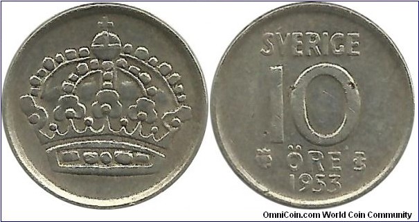 Sweden 10 Öre 1953