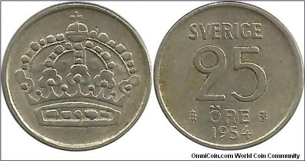 Sweden 25 Öre 1954