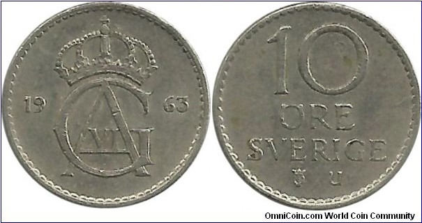 Sweden 10 Öre 1963