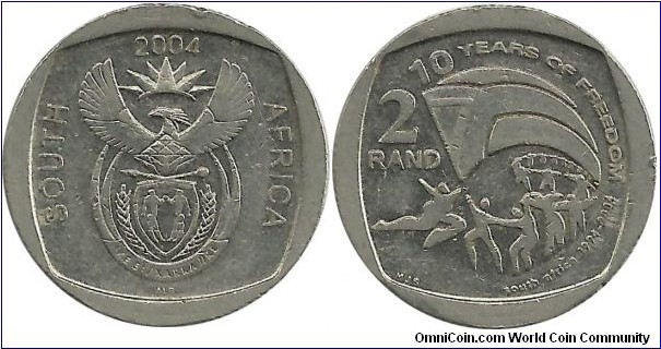 SouthAfrica 2 Rand 2004 - 10 Years of Freedom South Africa 1994-2004