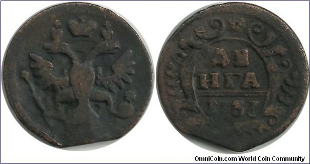 Russia-Empire Denga (½ Kopek)  1737 - Anna (1730 - 1740)