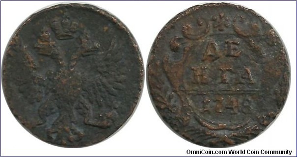 Russia-Empire Denga (½ Kopek)  1748 - Anna (1730 - 1740)