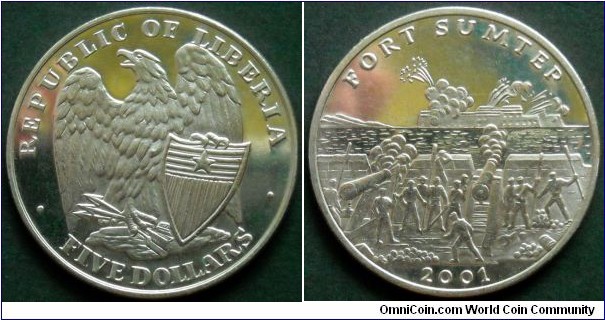 Liberia 5 dollars.
2001, Fort Sumter.