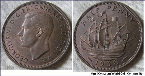 1938 halfpenny EF but not much lustre
