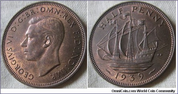 1939 EF halfpenny good lustre