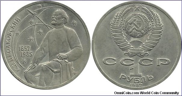 CCCP Comm 1 Ruble 1987-130th Anniversary - Birth of Konstantin Tsiolkovsky