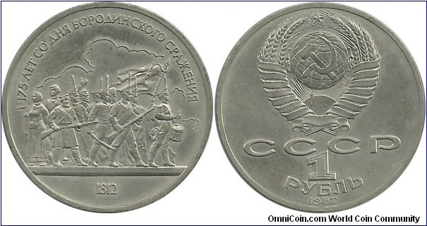 CCCP Comm 1 Ruble 1987-175th Anniversary - Battle of Borodino, Soldiers