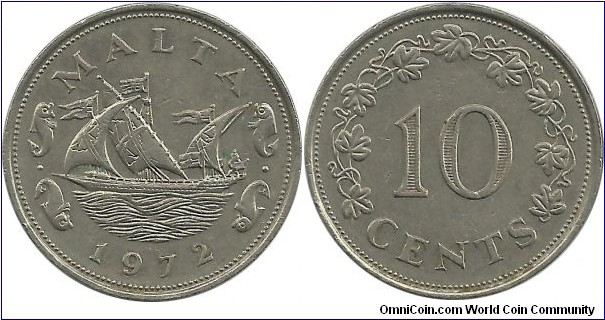 Malta 10 Cents 1972