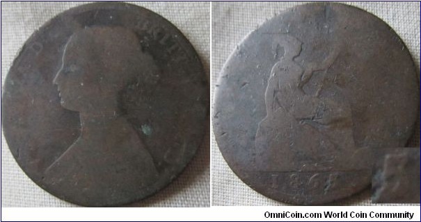 1865/3 halfpenny, low grade