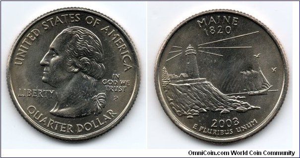 Maine State Quarter. From Collectors Alliance Commemorative Quarters Set. Philadelphia Mint
