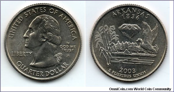 Arkansas State Quarter. From Collectors Alliance Commemorative Quarters Set. Philadelphia Mint