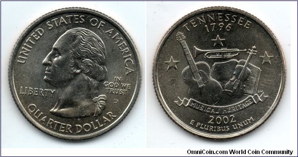 Tennessee State Quarter. From Collectors Alliance Commemorative Quarters Set. Denver Mint