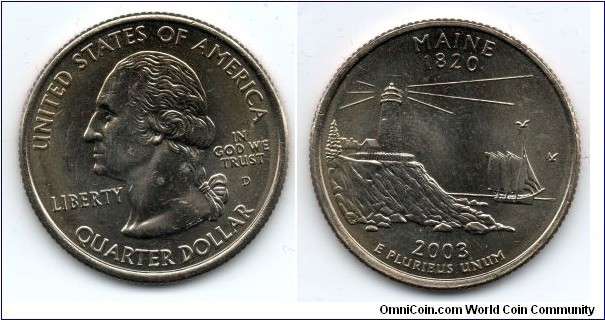 Maine State Quarter. From Collectors Alliance Commemorative Quarters Set. Denver Mint