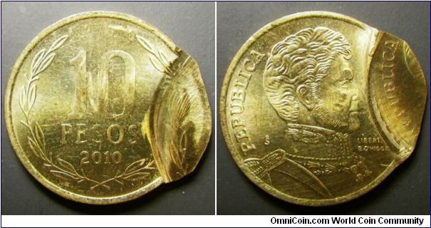 Chile 2010 10 pesos. Double struck. Weight: 3.50g. 