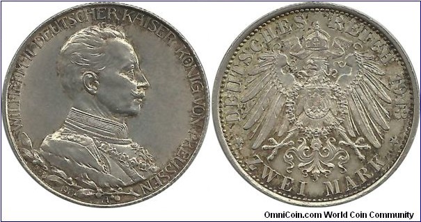 Germany 2 Mark 1913A - Emperor Wilhelm II, 25 Years of Reign