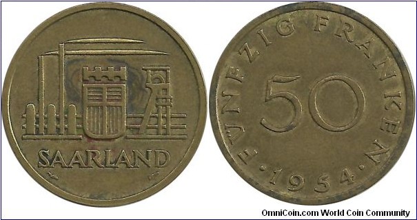 Saarland 50 Franken 1954