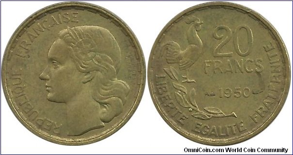France 20 Francs 1950-GeorgesGiraud-3Plumes