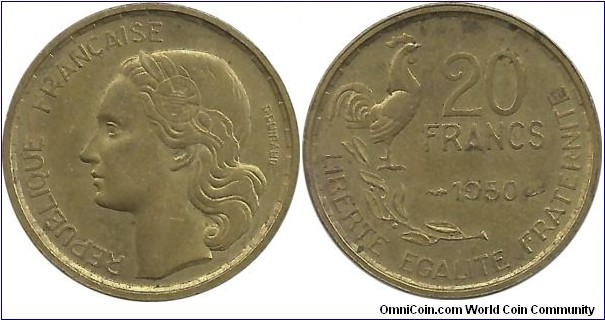 France 20 Francs 1950-GGiraud-4Plumes
