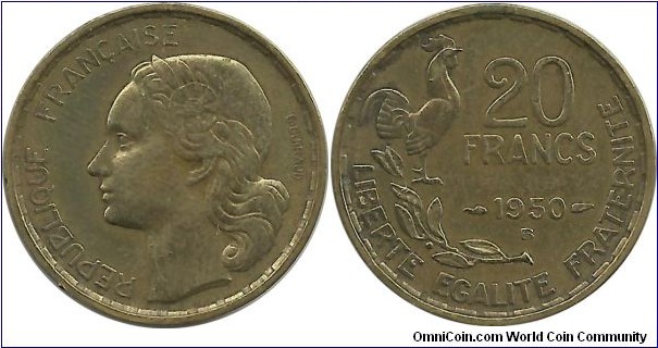 France 20 Francs 1950B-GGiraud-3Plumes