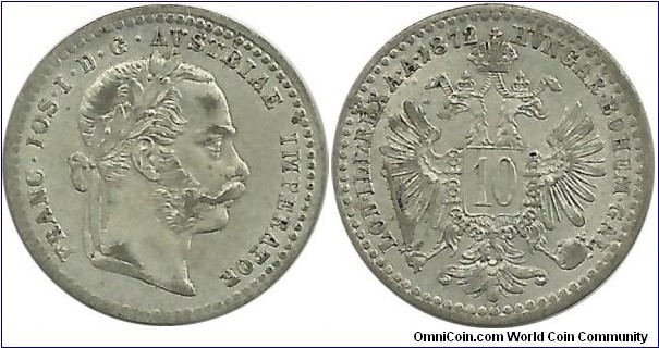 Aust-HunEmp 10 Kreuzer 1872-Austria