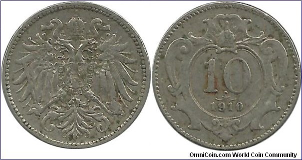 Aust-HunEmp 10 Heller 1910-Austria