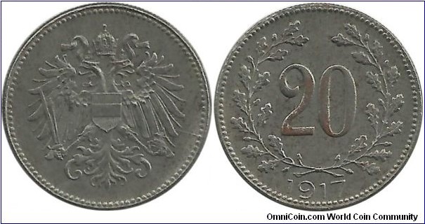 Aust-HunEmp 20 Heller 1917(Fe)-Austria
