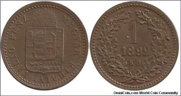 Aust-HunEmp 1 Krajczar 1892-Hungary- KM#478