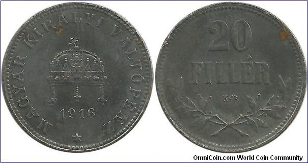 Aust-HunEmp 20 Filler 1916(Fe)-Hungary