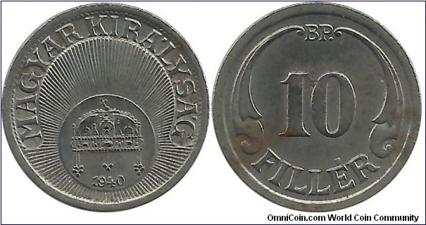 Hungary-Kingdom 10 Filler 1940(Fe)