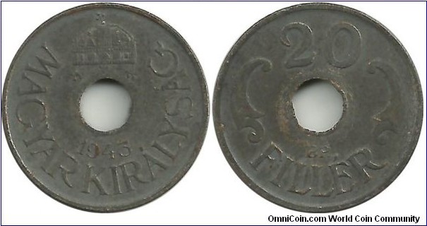 Hungary-Kingdom 20 Filler 1943(Fe)