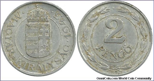 Hungary-Kingdom 2 Pengö 1943