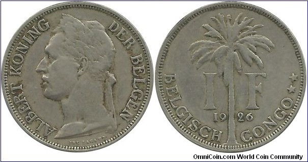 BelgianCongo 1 Frank 1926