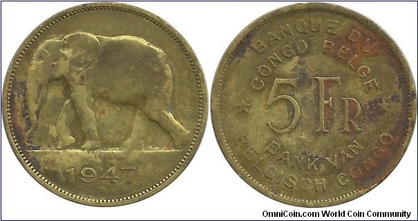 BelgianCongo 5 Francs 1947