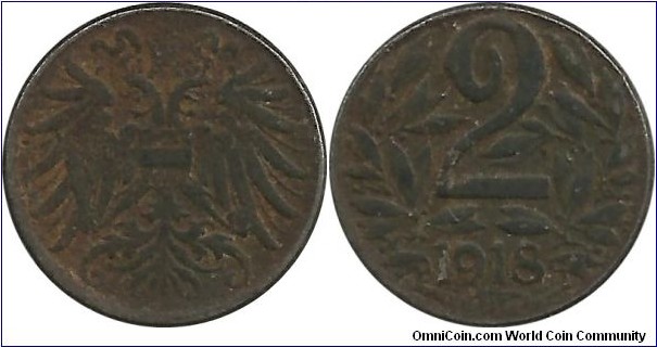 Austria 2 Heller 1918