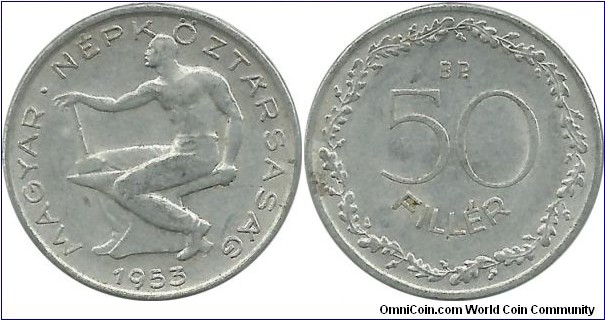 PRHungary 50 Filler 1953 - Diameter: 22.0 mm