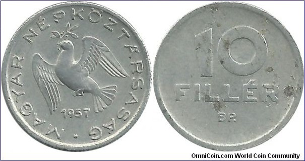 PRHungary 10 Filler 1957 - Diameter: 19.1 mm