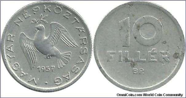 PRHungary 10 Filler 1957 - Diameter: 19.1 mm