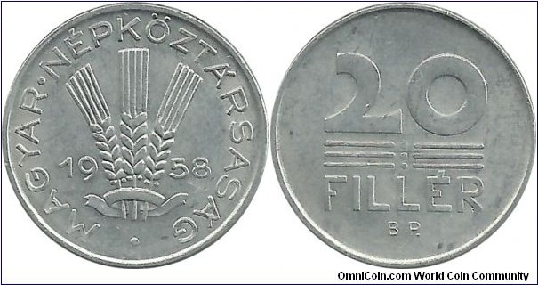 PRHungary 20 Filler 1958 - Diameter: 21.0 mm