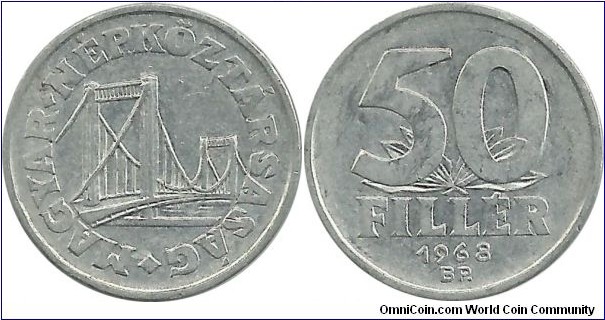 PRHungary 50 Filler 1968 - Diameter: 21.5 mm