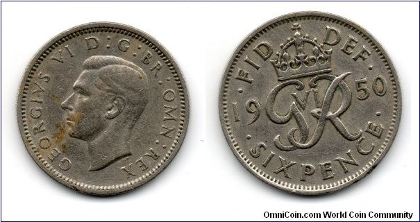 1950 George VI Sixpence