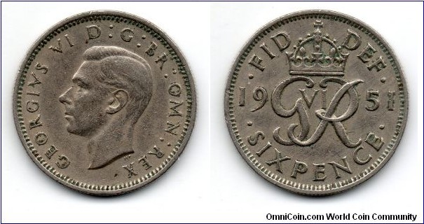 1951 George VI Sixpence