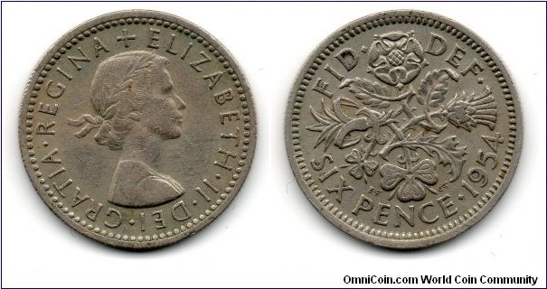 1954 Elizabeth II Sixpence