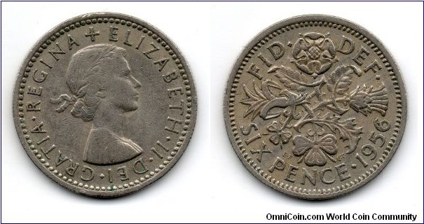 1956 Elizabeth II Sixpence